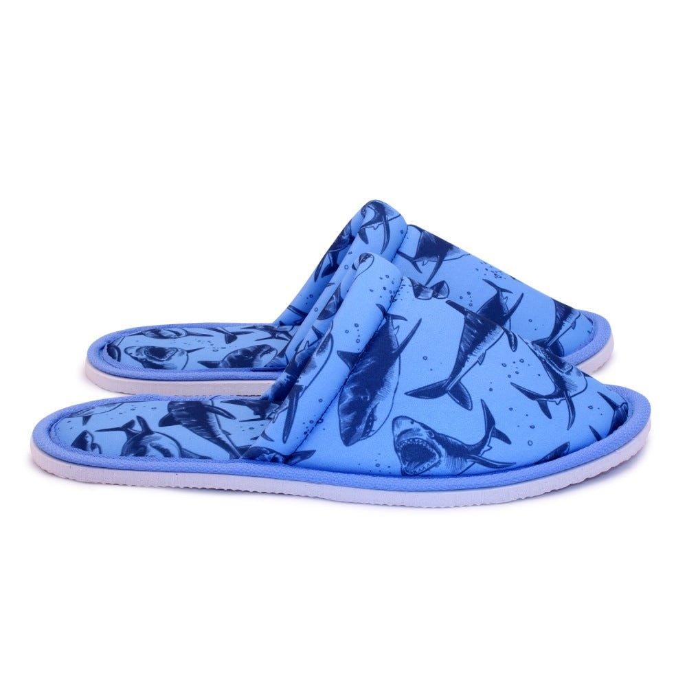Chochili Men Shark Home Slippers Blue White Lightweight Silent Walk Size 8 to 10 - supplyity