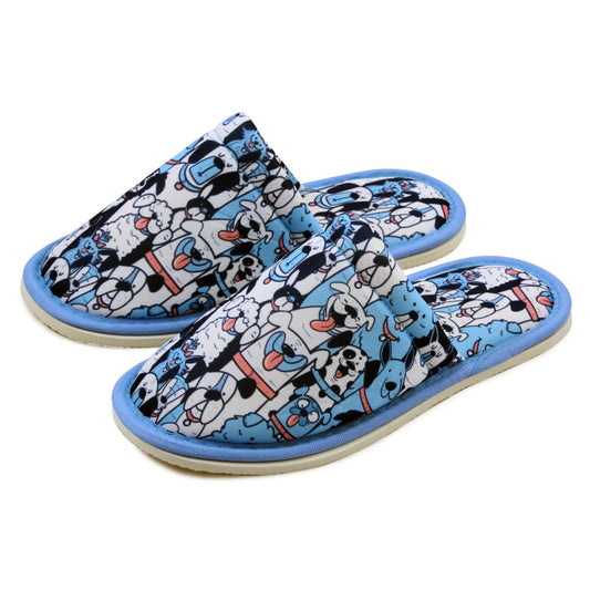 Chochili Men Blue Dog Home Slippers Blue White Lightweight Silent Walk Size 8 to 10 - supplyity