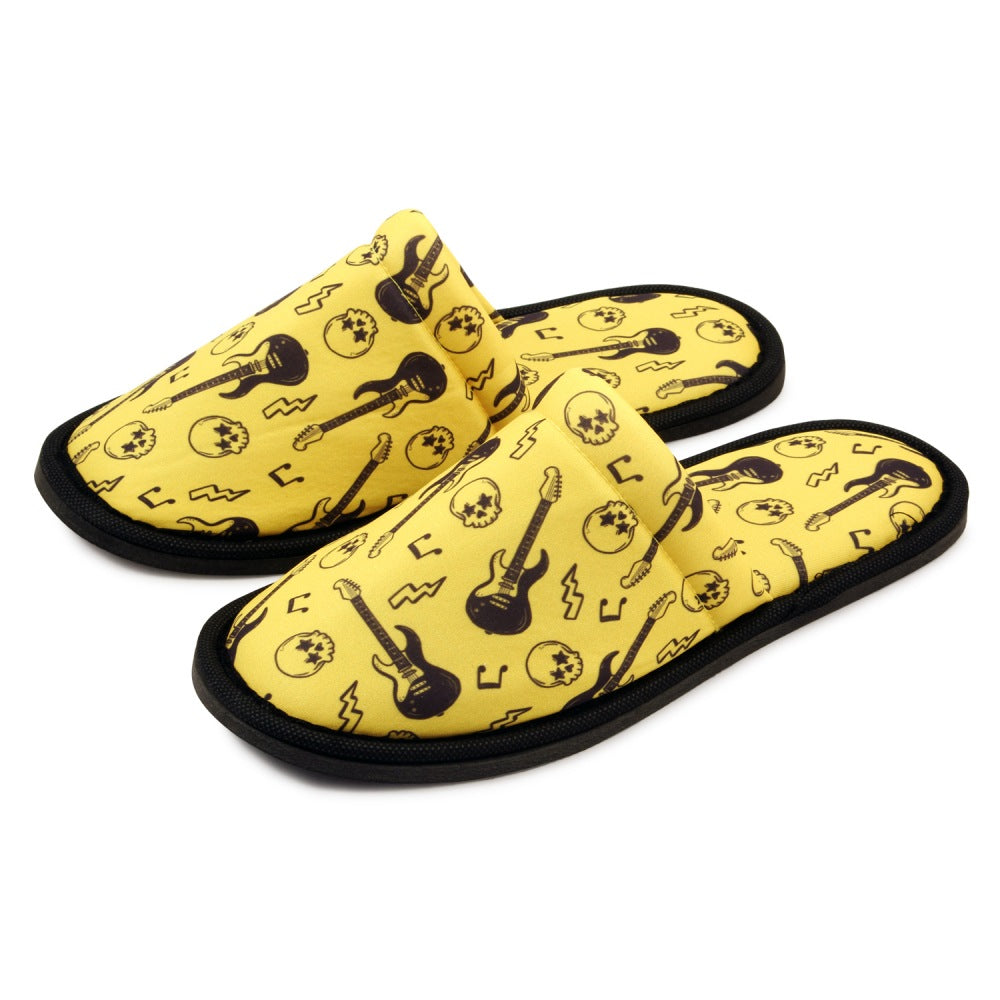 Chochili Men Guitar Skull Home Slippers Yellow Black Lightweight Silent Walk Size 8 to 10 - supplyity