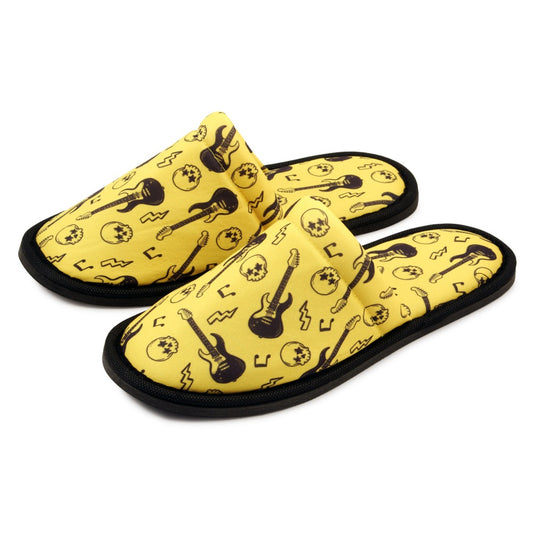 Chochili Men Guitar Skull Home Slippers Yellow Black Lightweight Silent Walk Size 8 to 10 - supplyity
