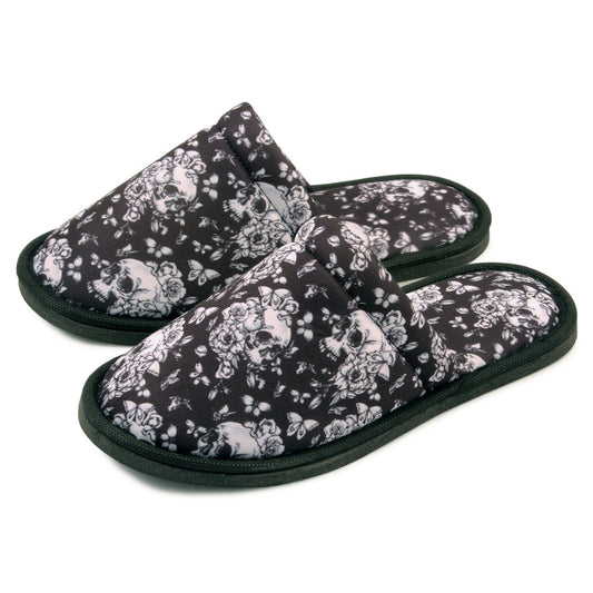 Chochili Women Flower Skull Home Slippers Black White Lightweight Silent Walk Size 7 to 8 - supplyity