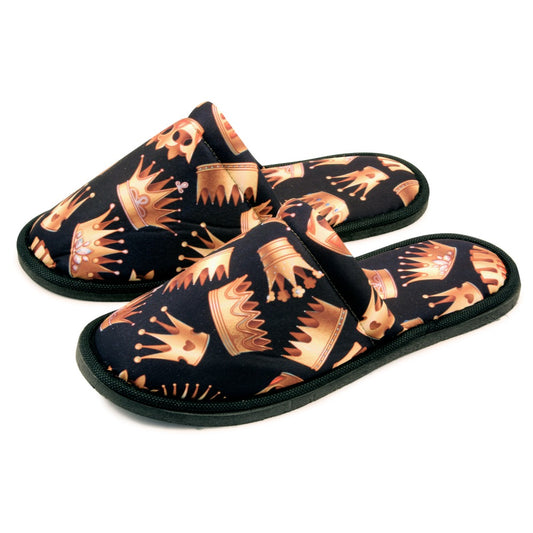 Chochili Men Crown Home Slippers Black Gold Lightweight Silent Walk Size 8 to 10 - supplyity