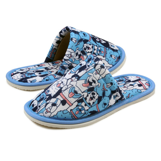 Chochili Women Blue Dog Home Slippers Blue White Lightweight Silent Walk Size 7 to 8 - supplyity