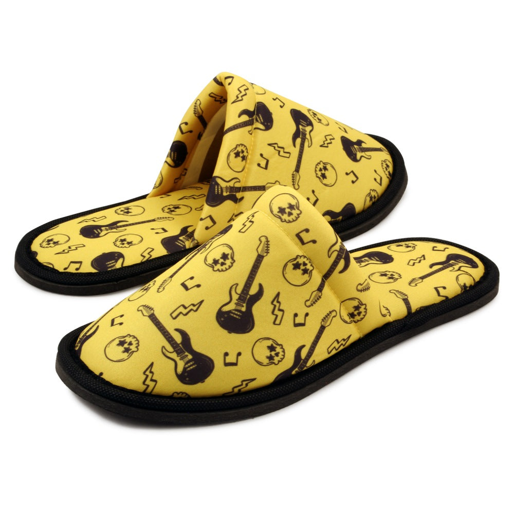 Chochili Men Guitar Skull Home Slippers Yellow Black Lightweight Silent Walk Size 8 to 10 - supplyity
