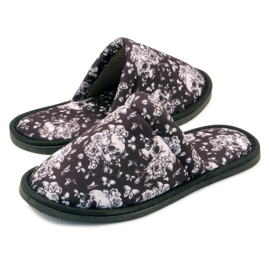 Chochili Women Flower Skull Home Slippers Black White Lightweight Silent Walk Size 7 to 8 - supplyity