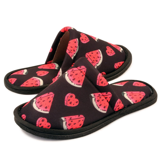 Chochili Women Watermelon Home Slippers Black Red Lightweight Silent Walk Size 7 to 8 - supplyity
