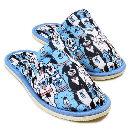 Chochili Men Blue Dog Home Slippers Blue White Lightweight Silent Walk Size 8 to 10 - supplyity