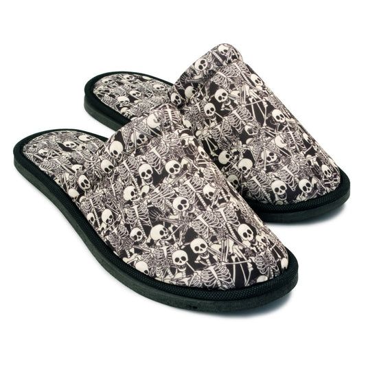 Chochili Men Skeleton Home Slippers Black White Lightweight Silent Walk Size 8 to 10 - supplyity