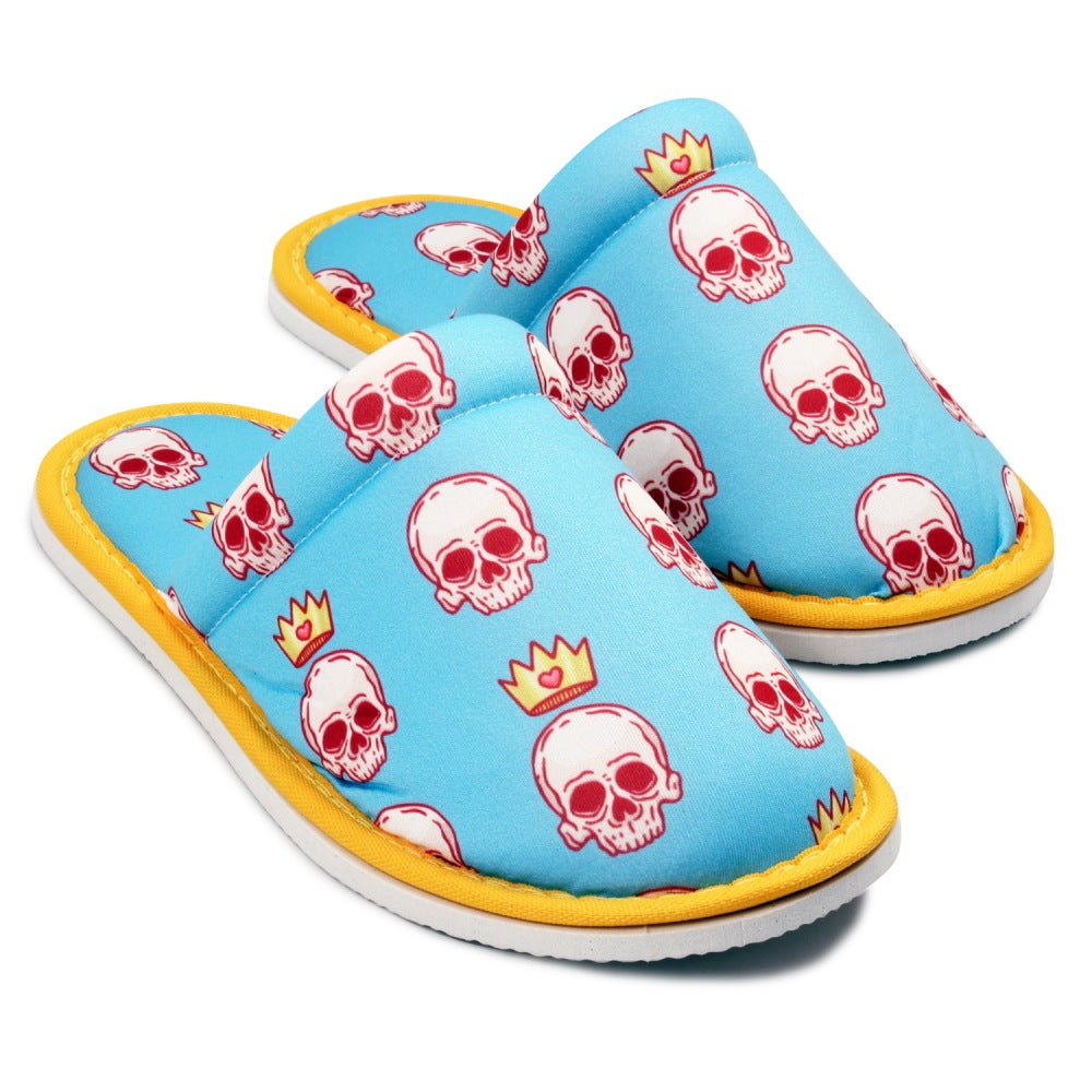 Chochili Women Crown Skull Home Slippers Blue White Lightweight Silent Walk Size 7 to 8 - supplyity