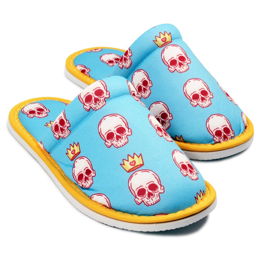 Chochili Women Crown Skull Home Slippers Blue White Lightweight Silent Walk Size 7 to 8 - supplyity