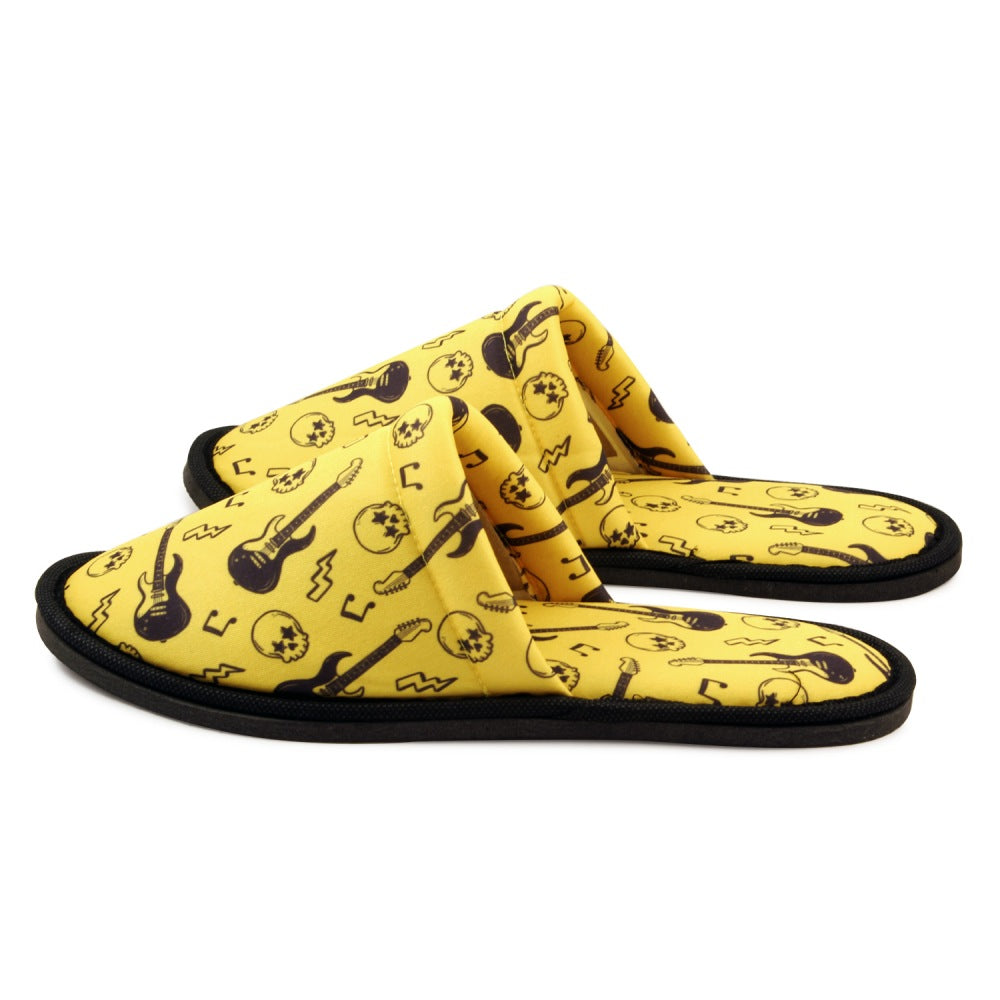 Chochili Men Guitar Skull Home Slippers Yellow Black Lightweight Silent Walk Size 8 to 10 - supplyity