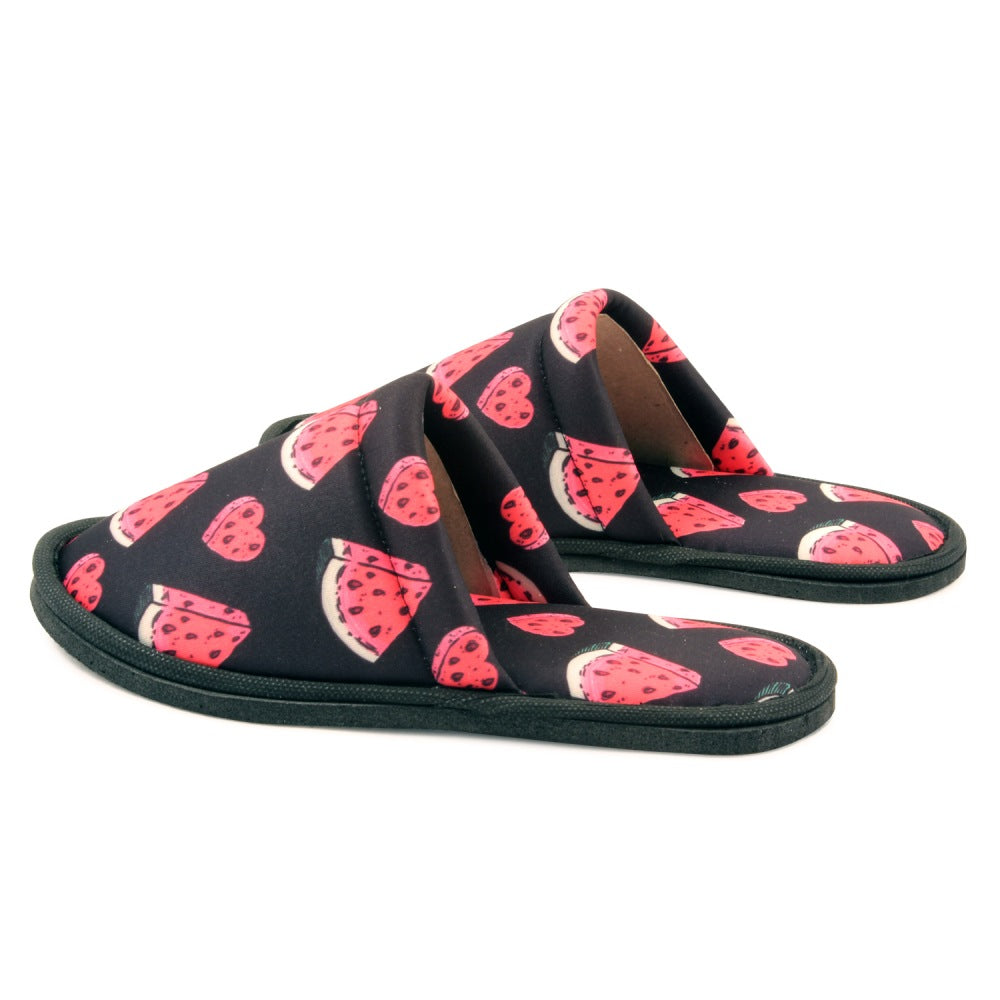 Chochili Women Watermelon Home Slippers Black Red Lightweight Silent Walk Size 7 to 8 - supplyity