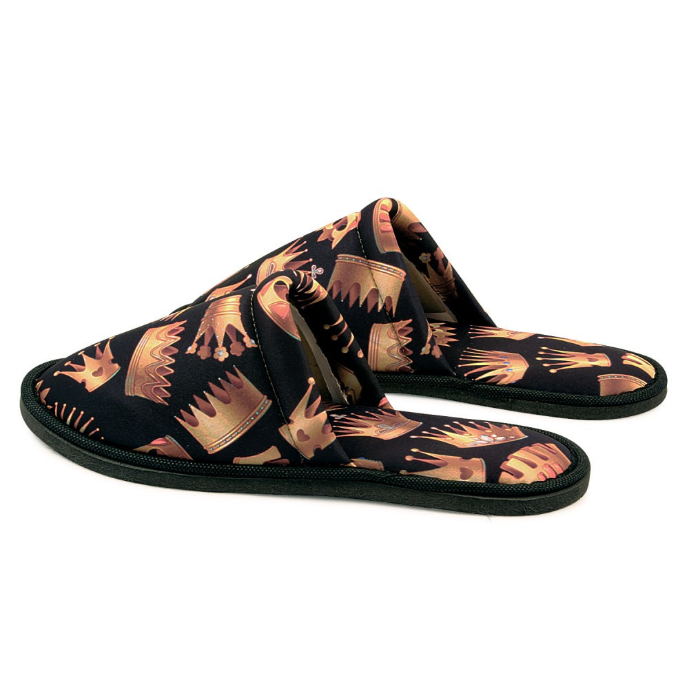 Chochili Women Crown Home Slippers Black Gold Lightweight Silent Walk Size 7 to 8 - supplyity