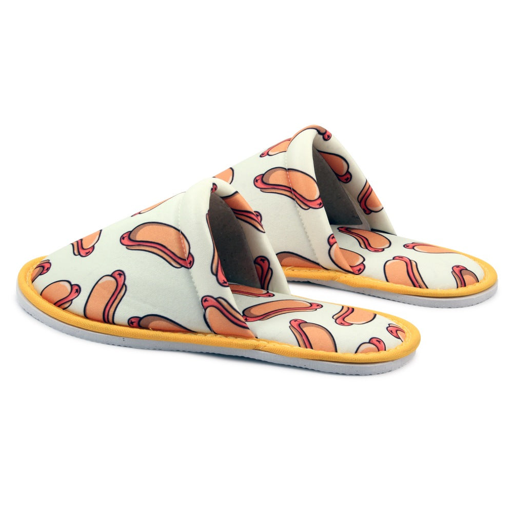 Chochili Women Hot Dog Home Slippers Beige Orange Lightweight Silent Walk Size 7 to 8 - supplyity