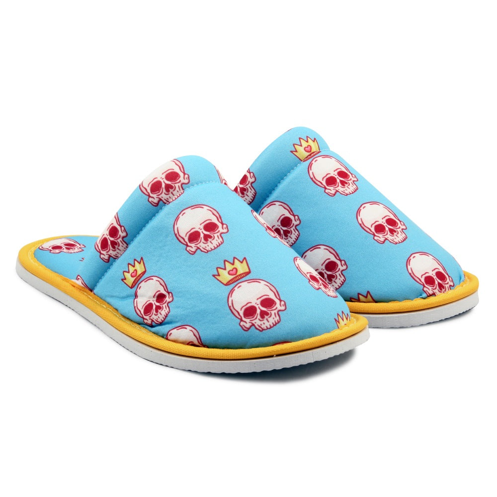 Chochili Women Crown Skull Home Slippers Blue White Lightweight Silent Walk Size 7 to 8 - supplyity