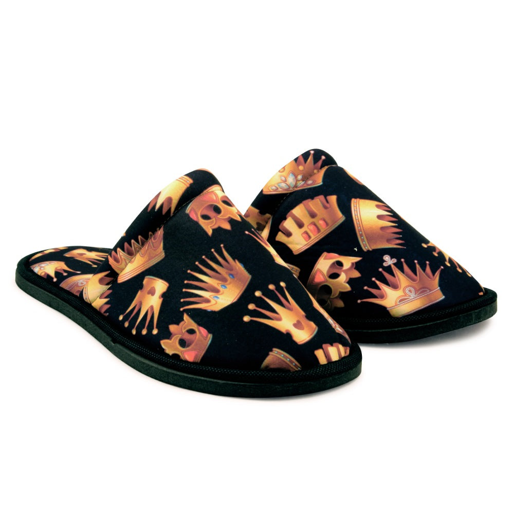 Chochili Women Crown Home Slippers Black Gold Lightweight Silent Walk Size 7 to 8 - supplyity