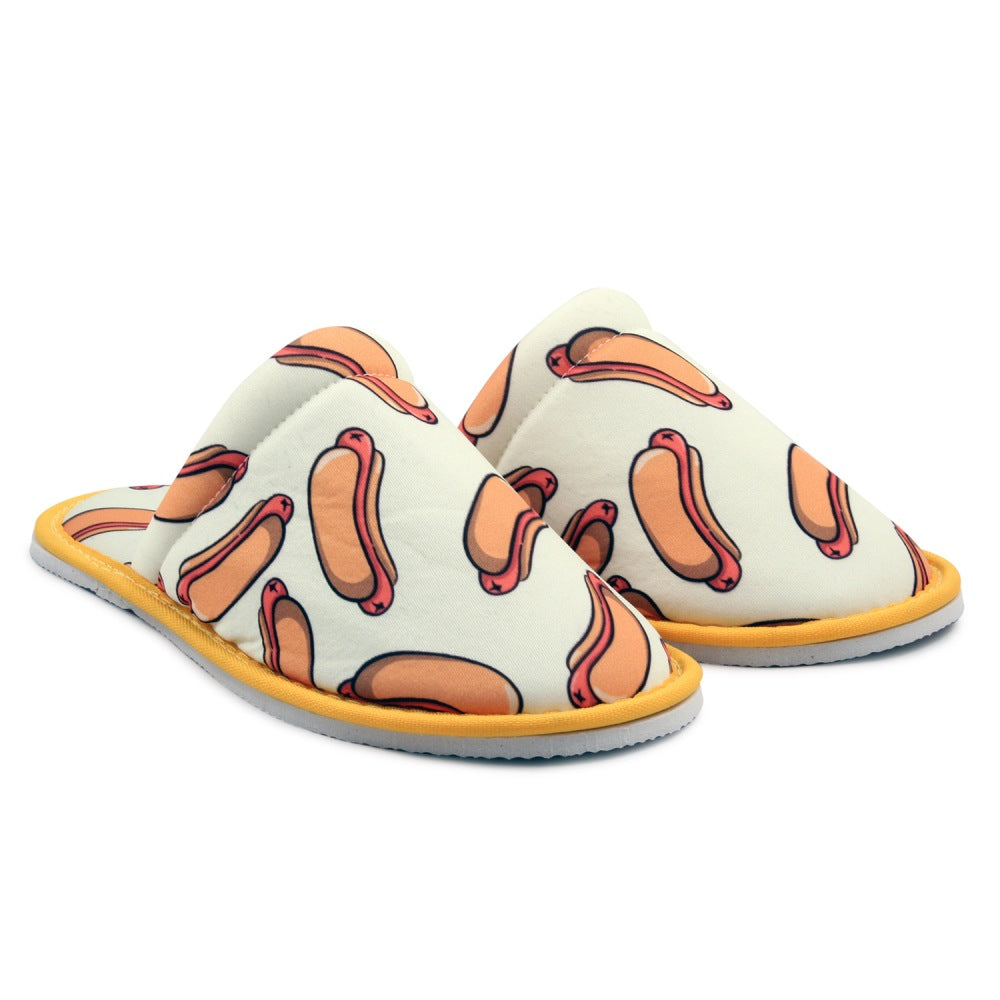 Chochili Women Hot Dog Home Slippers Beige Orange Lightweight Silent Walk Size 7 to 8 - supplyity