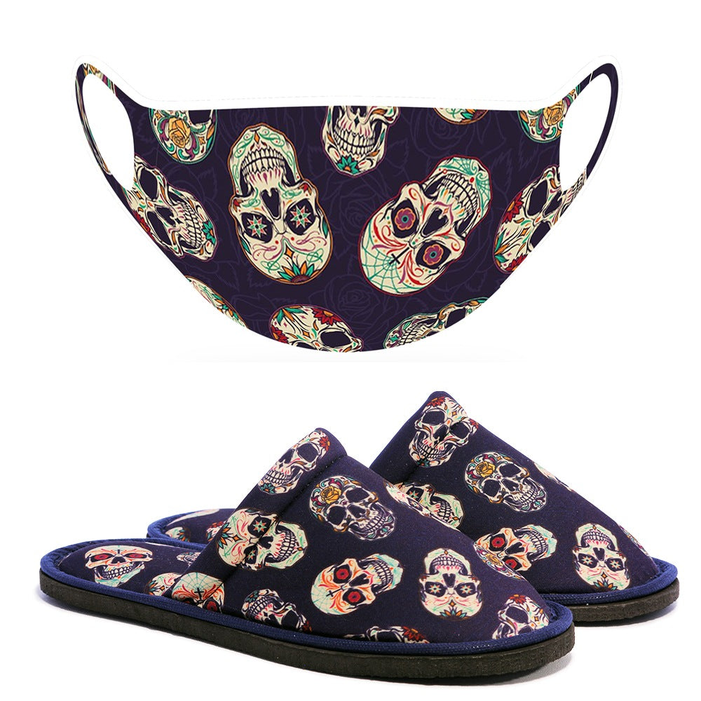 Chochili Men Trendy Big Skull Home Garage Kitchen Dorm Slippers and Mask Pack - supplyity