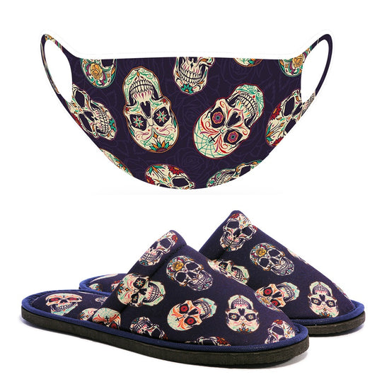 Chochili Men Trendy Big Skull Home Garage Kitchen Dorm Slippers and Mask Pack - supplyity