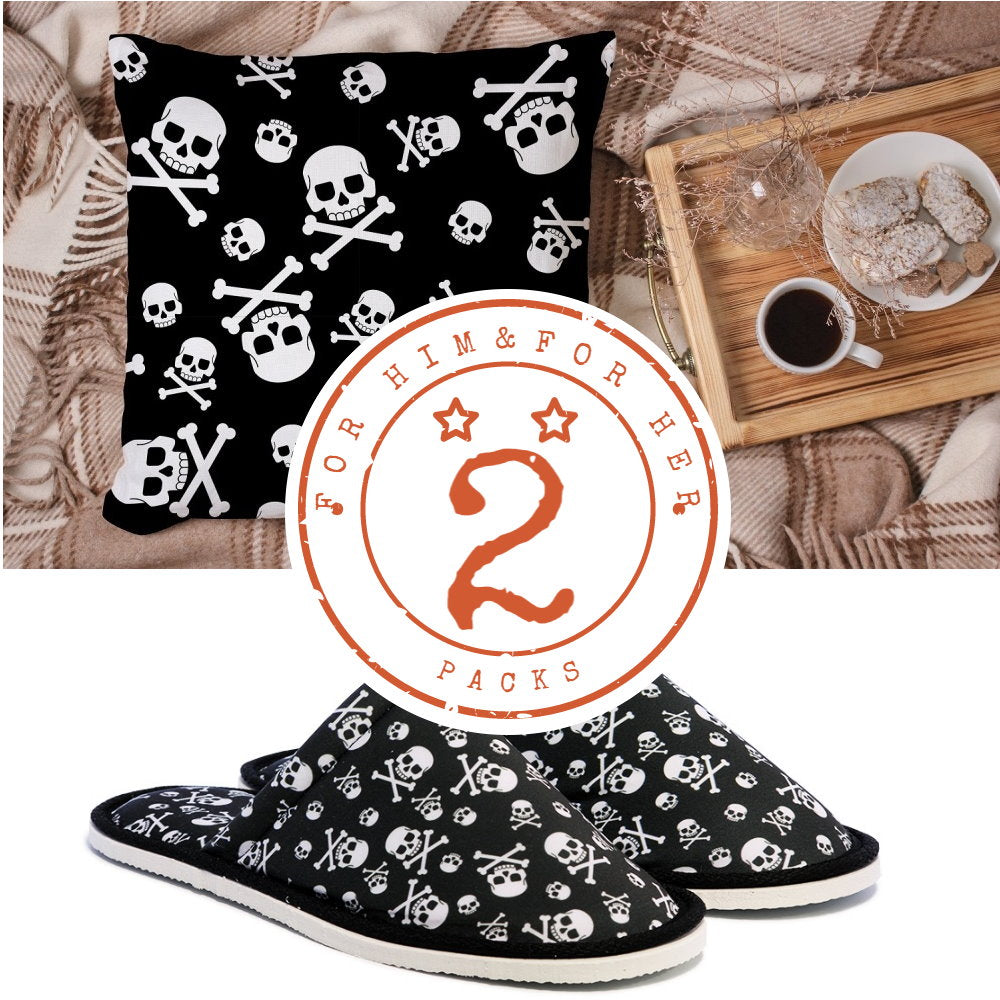 Gift Pack for Him Danger Skull Slippers and Pillow Case Pack Home Decor Pillow Cases Cushion Cover - supplyity