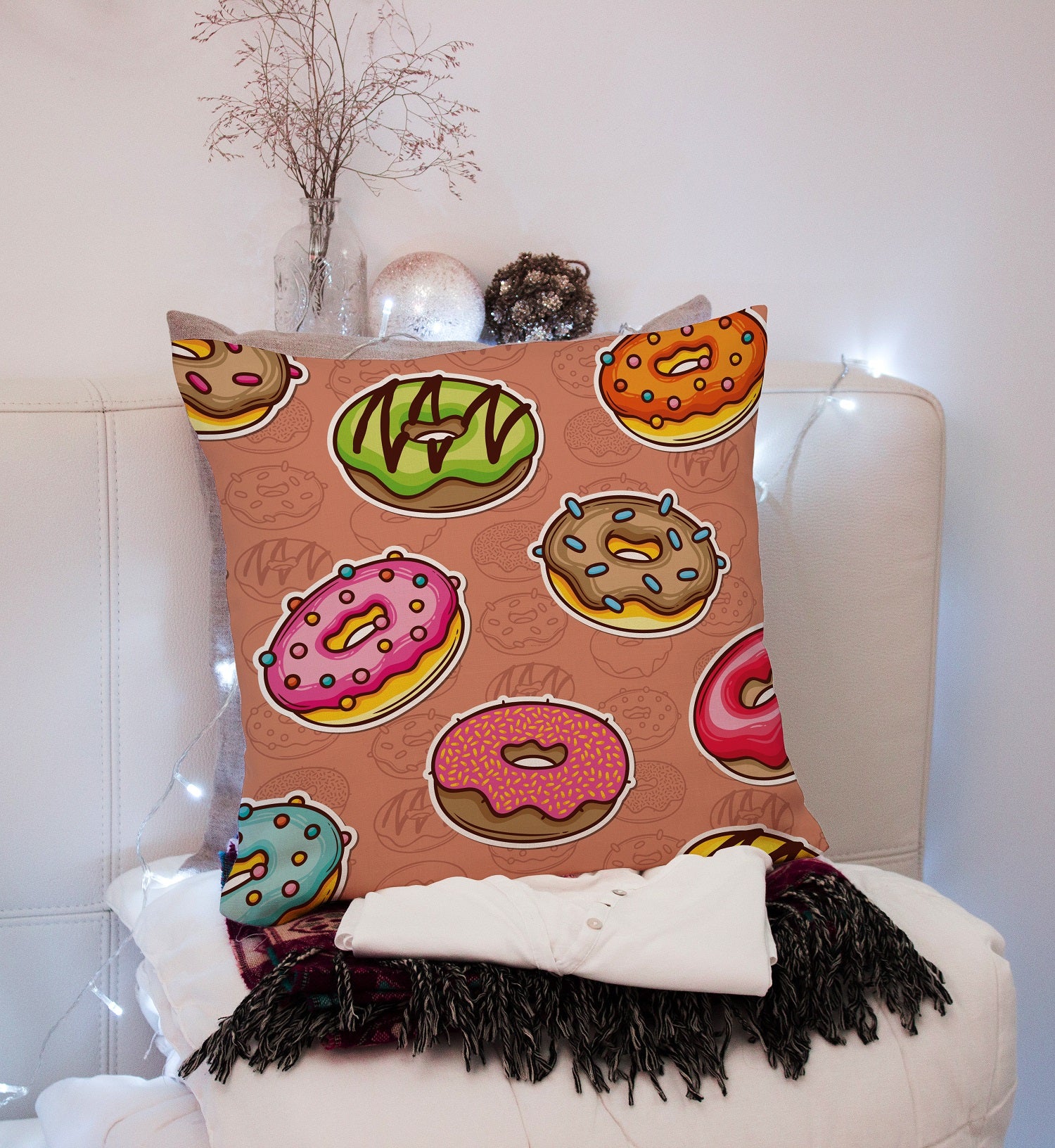 Gift Pack for Her Donut Slippers and Pillow Case Pack Home Decor Graphic Pillow Cases Cushion Cover - supplyity