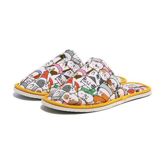 Chochili Men Fat Cat Home Slippers White Orange Lightweight Silent Walk Size 8 to 10 - supplyity