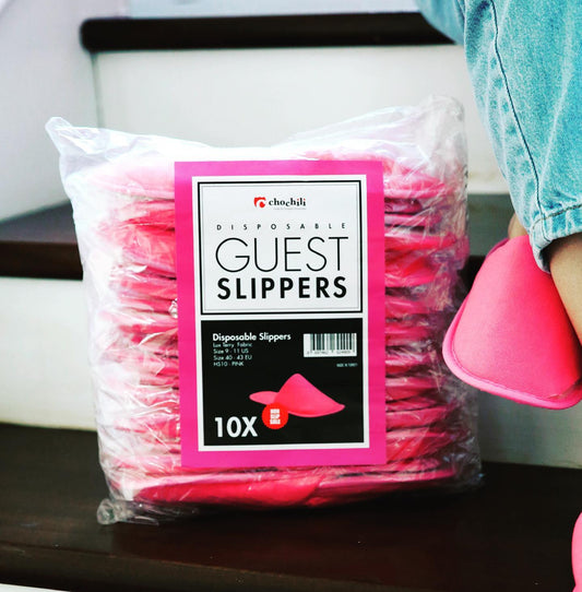 Chochili Pink 10 Pairs Fabric Packed Terry Cotton Disposable Hotel Slippers for Airbnb Spa Wedding Guests Adult Women Size 7-8,Pink - supplyity