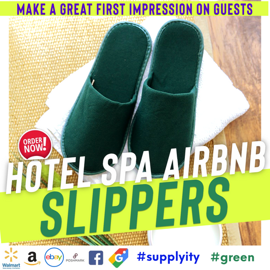 Chochili Green 10 Pairs Fabric Packed Terry Cotton Disposable Hotel Slippers for Airbnb Spa Wedding Guests Adult Men Women Size 10-11, Green - supplyity