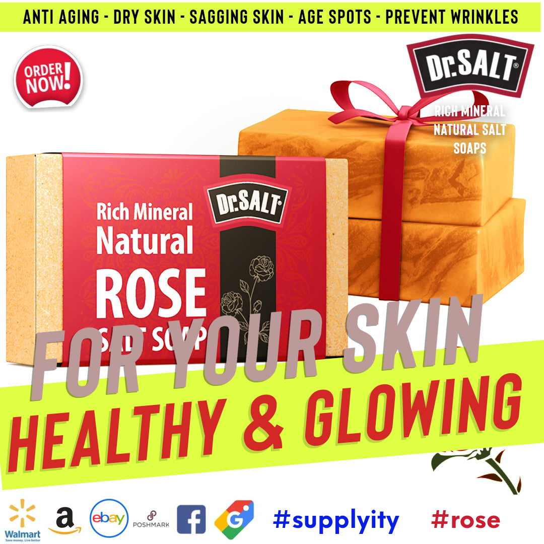Dr Salt Rich Mineral Natural Rose Salt Soap (2 Bars) Anti-aging for Dry Skin and Eczema - Prevents Wrinkles, Sagging Skin, Age Spots