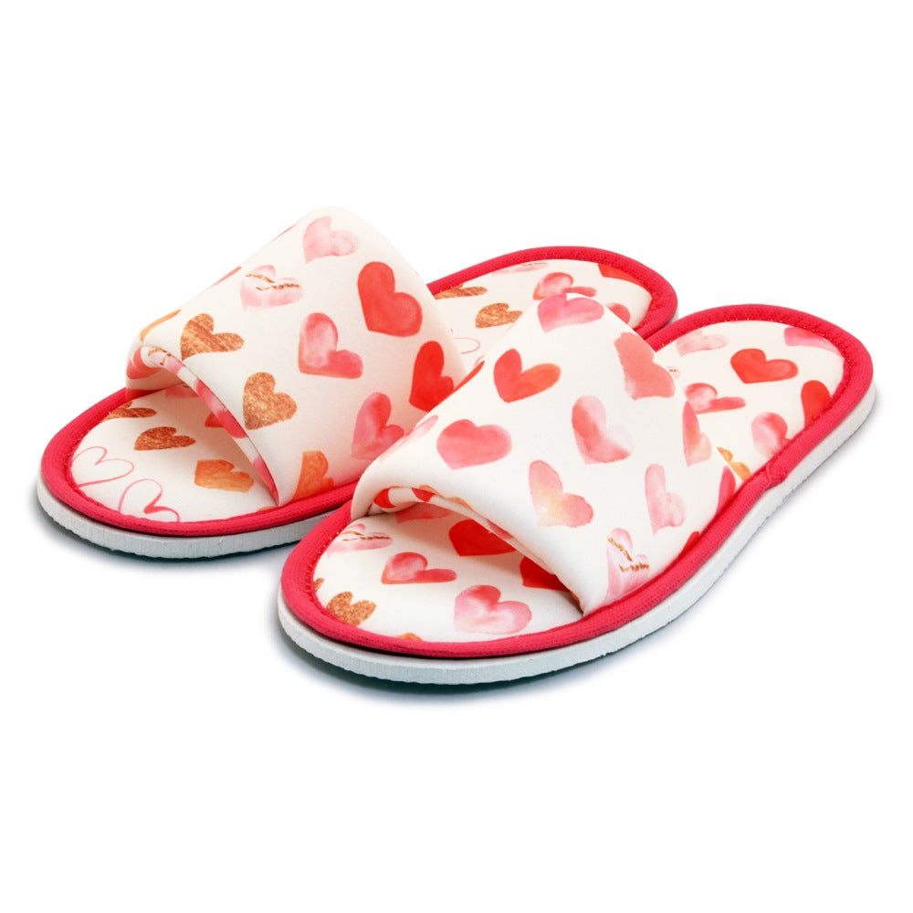 Chochili Women Heart Open Toe Home Slippers Kitchen Patio White and Red Love - supplyity