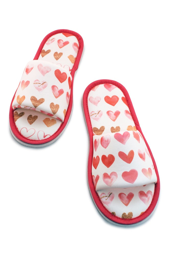 Chochili Women Heart Open Toe Home Slippers Kitchen Patio White and Red Love - supplyity