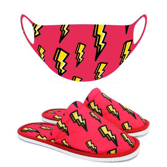 Chochili Men Trendy Lightning Home Garage Kitchen Dorm Slippers and Mask Pack - supplyity