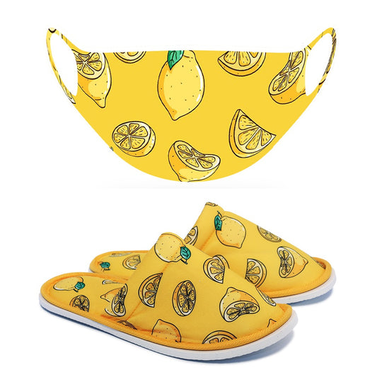 Chochili Men Trendy Lemon Home Garage Kitchen Dorm Slippers and Mask Pack - supplyity