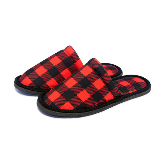 Chochili Men Lumberjack Home Slippers Black and Red Lightweight Silent Walk Size 8 to 10 - supplyity