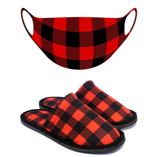 Chochili Men Trendy Lumberjack Home Garage Kitchen Dorm Slippers and Mask Pack - supplyity