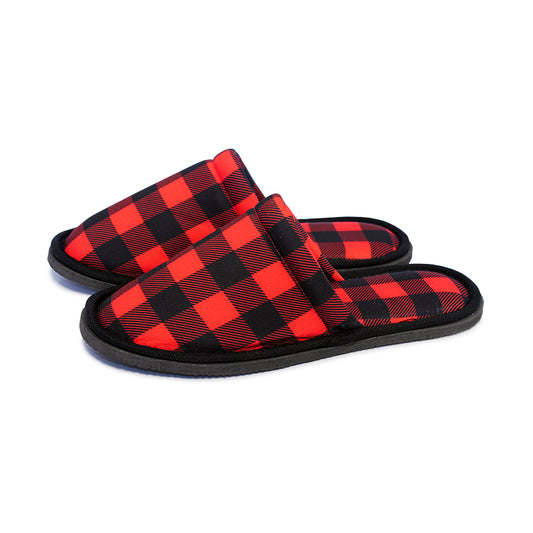 Chochili Men Lumberjack Home Slippers Black and Red Lightweight Silent Walk Size 8 to 10 - supplyity