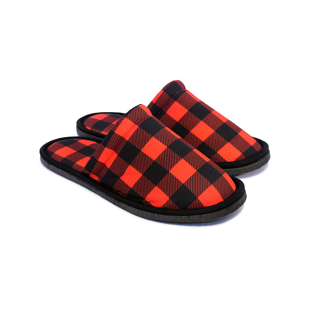 Chochili Men Lumberjack Home Slippers Black and Red Lightweight Silent Walk Size 8 to 10 - supplyity