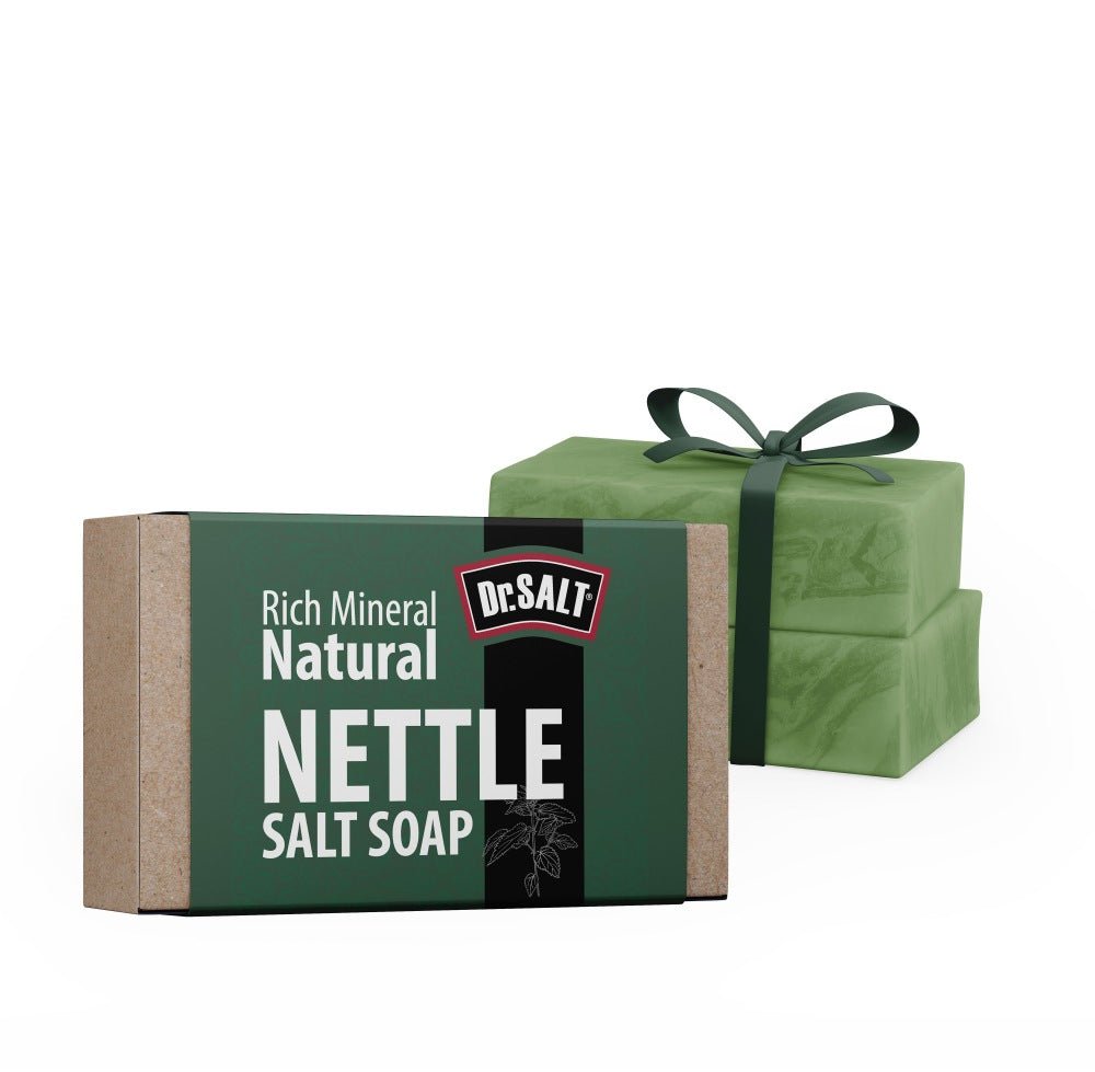 Dr Salt Rich Mineral Natural Nettle Salt Soap (2 Bars) Cleanse Oily Skin, Thicken Hair, Promote New Hair Growth, Treat Allergy - supplyity