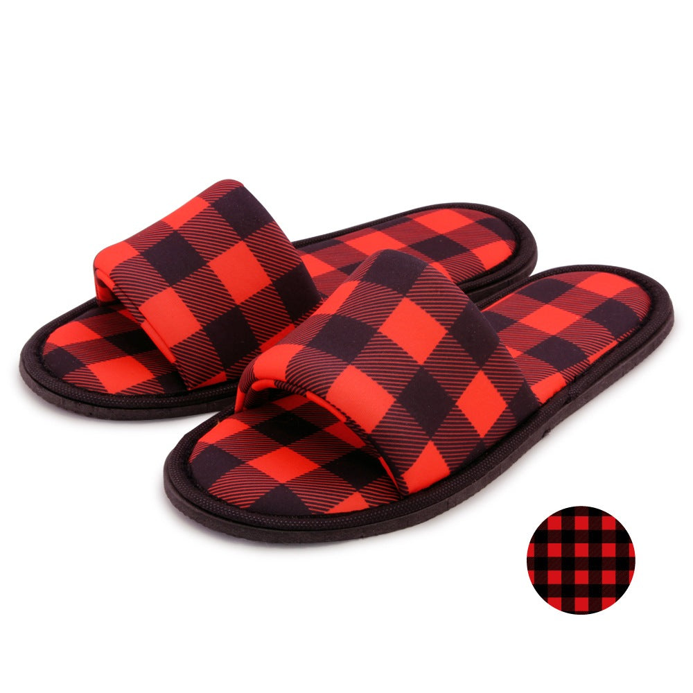 Chochili Men Lumberjack Open Toe Home Garage Kitchen Dorm Slippers Black and Red - supplyity