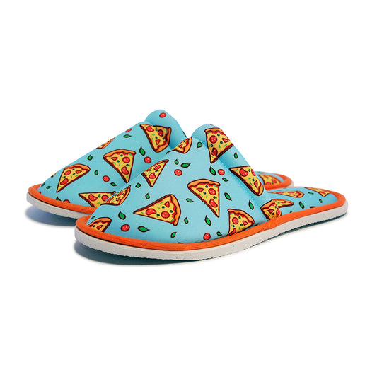 Chochili Women Pizza Slices Home Slippers Yellow and Turquoise Lightweight Silent Walk Size 7 to 8 - supplyity