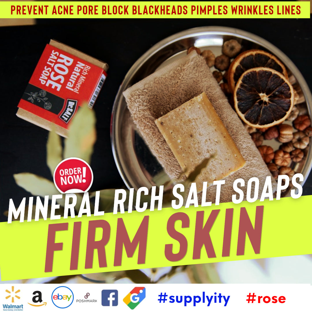 Dr Salt Rich Mineral Natural Rose Salt Soap (2 Bars) Anti-aging for Dry Skin and Eczema - Prevents Wrinkles, Sagging Skin, Age Spots