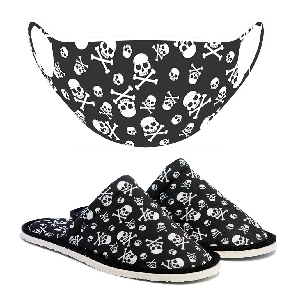 Chochili Men Trendy Danger Skull Home Garage Kitchen Dorm Slippers and Mask Pack - supplyity