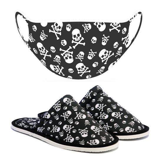 Chochili Men Trendy Danger Skull Home Garage Kitchen Dorm Slippers and Mask Pack - supplyity