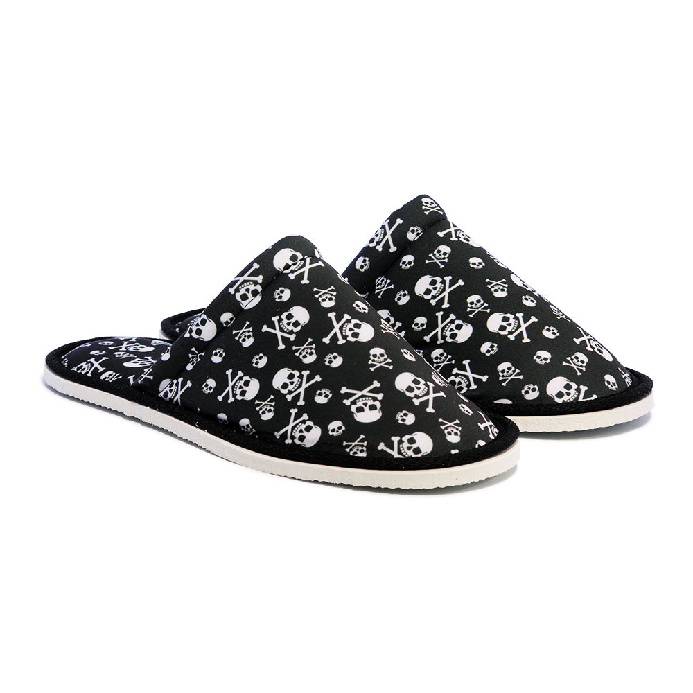 Chochili Men Danger Skull Home Slippers Black and White Lightweight Silent Walk Size 8 to 10 - supplyity