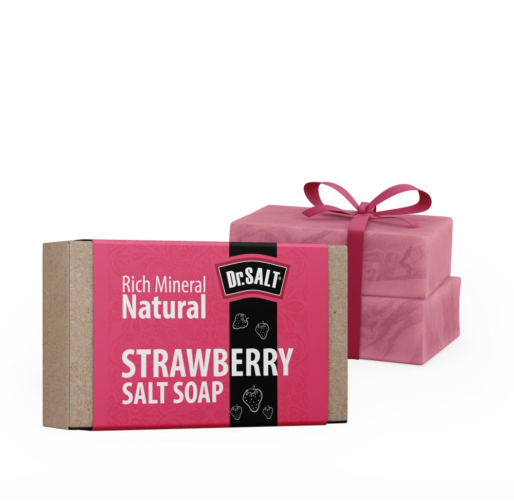 Dr.Salt Rich Mineral Natural Strawberry Salt Soap (2 Bars) Anti Aging, Acne Fighting, Reduce Wrinkles, Prevent Hair Loss - supplyity