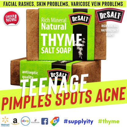 Dr Salt Rich Mineral Natural Thyme Salt Soap (2 Bars) Facial Rashes, Skin Problems, Varicose Vein Problems