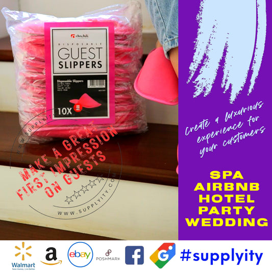 Host in style with Pink Spa Massage Luxury Party Pack Chochili Disposable Slippers, perfect for a pampered #party! This pack offers spa treatments and plush #comfort for upscale events. Imagine guests slipping into these soft pink wonders—their feet ...