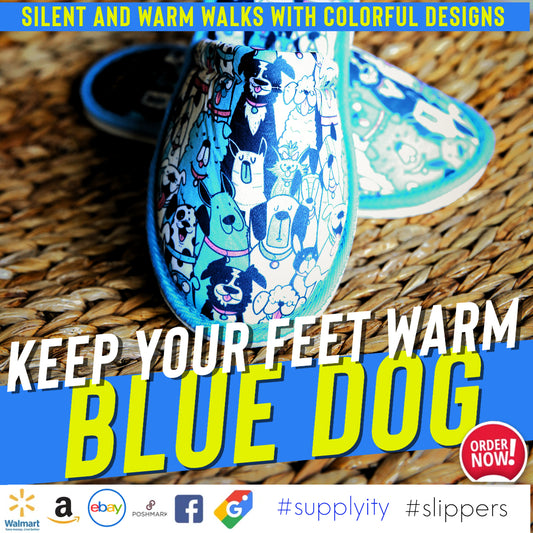 Blue dogs slippers: Blue Pup Charm for Cozy Lounging