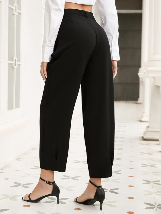 SweatyRocks Women's Casual High Waist Fold Pleated Straight Leg Trousers Work Pants with Pocket