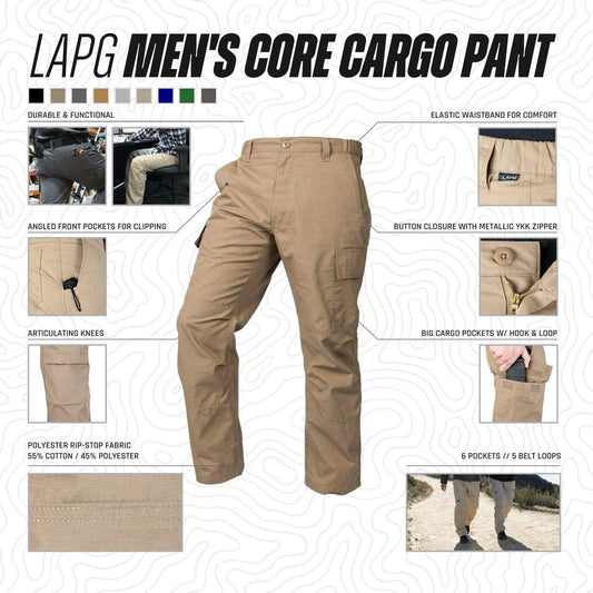 LAPG Men's Core Cargo Tactical Pants, Stretch Waistband, Lightweight & Durable Ripstop CCW Cargo Pants for Men